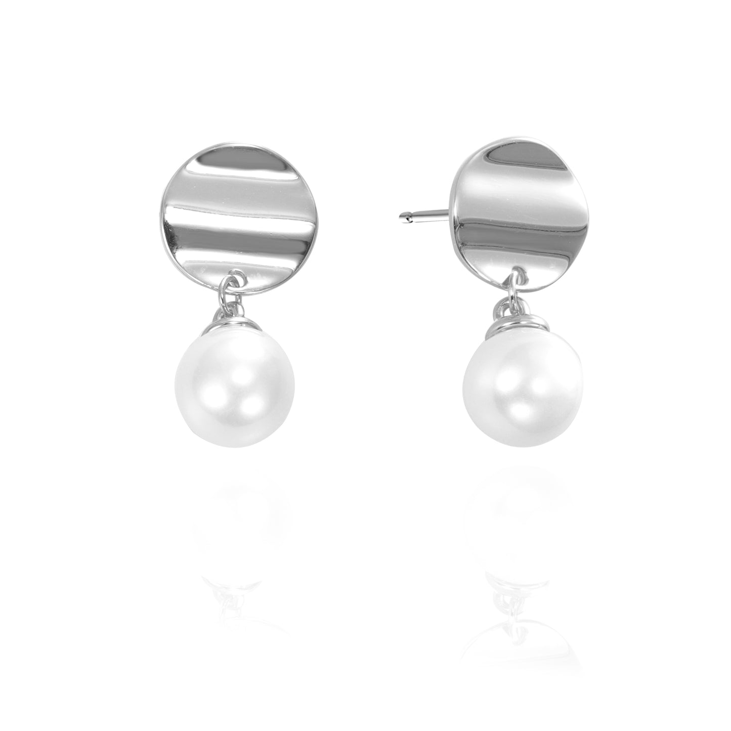 Silver Pearl Drop Stud Earrings