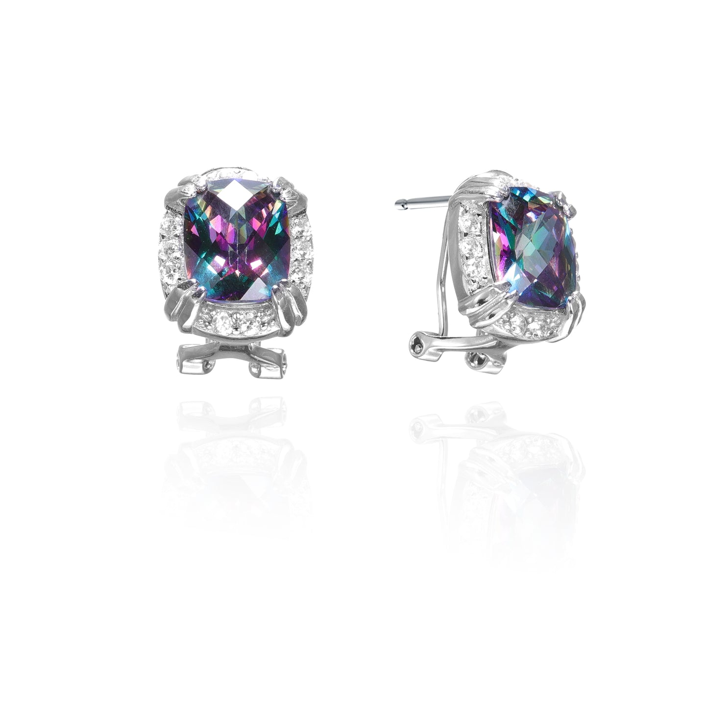 Silver CZ Omega Back Sud Earrings