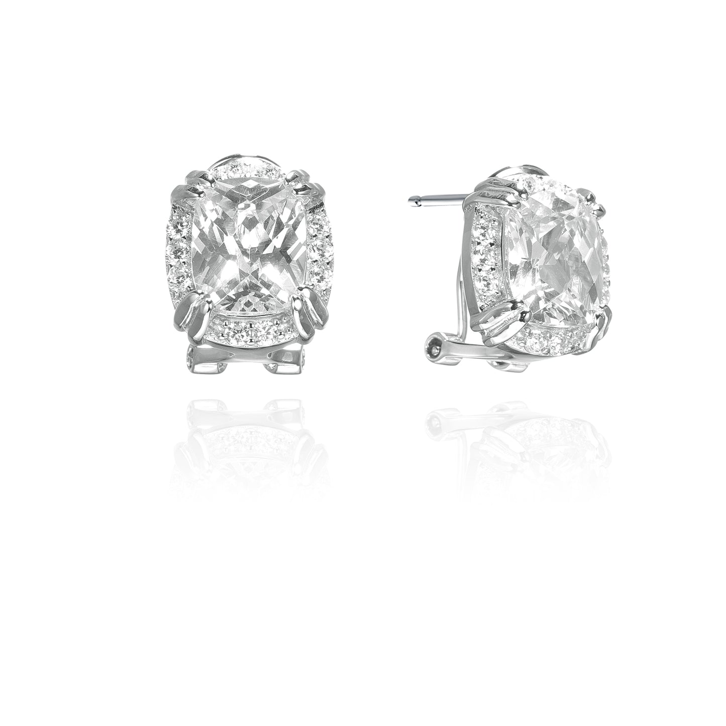 Silver CZ Omega Back Sud Earrings