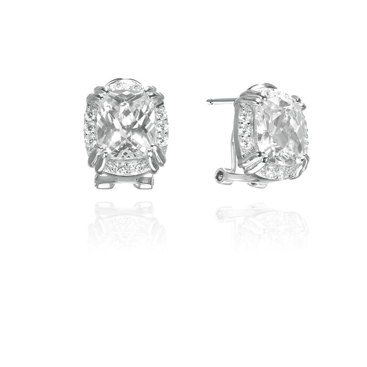 Silver CZ Omega Back Sud Earrings