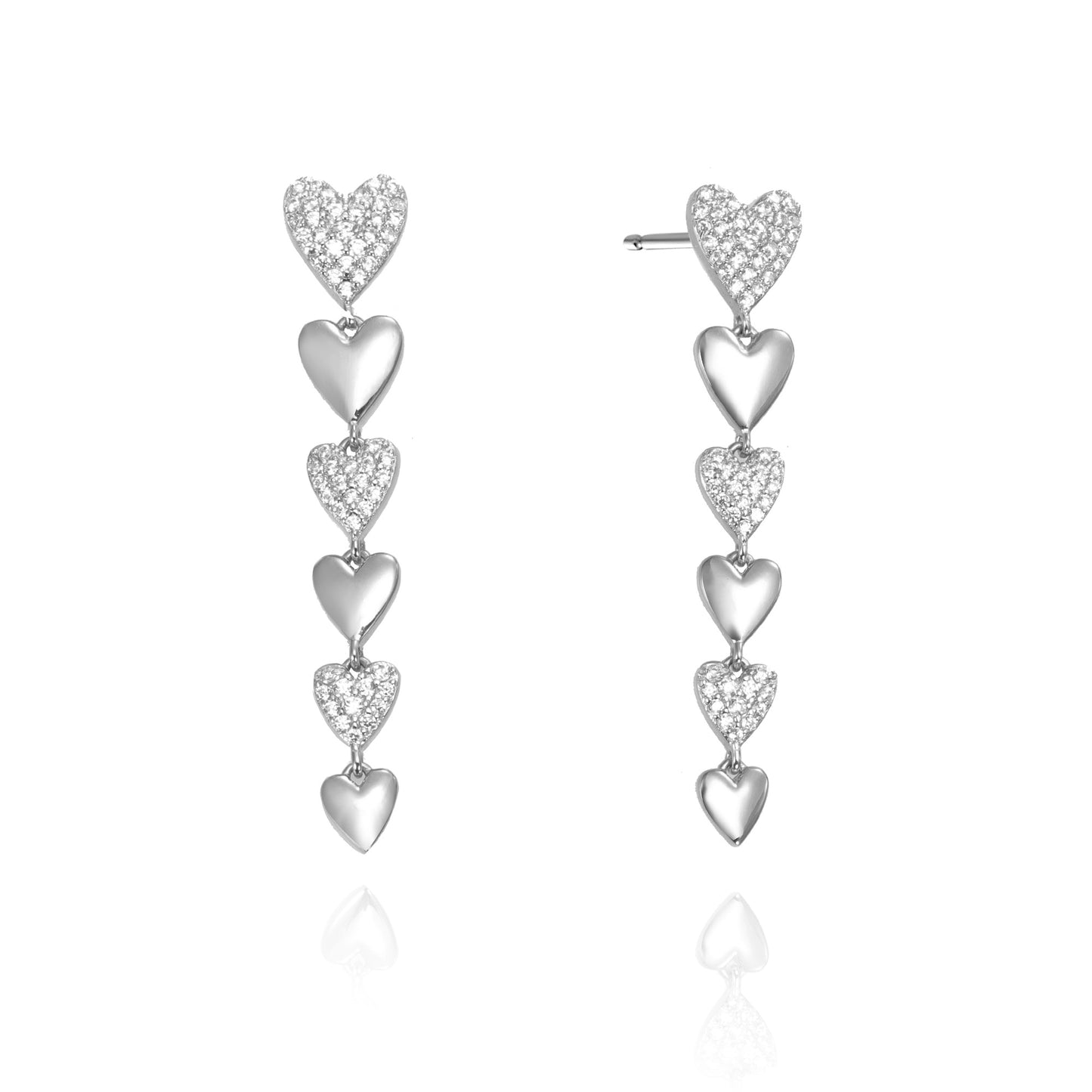 Silver CZ Drop Heart Earrings