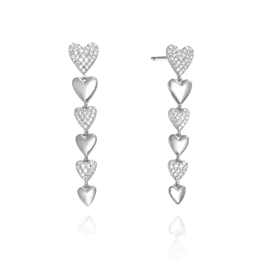 Silver CZ Drop Heart Earrings