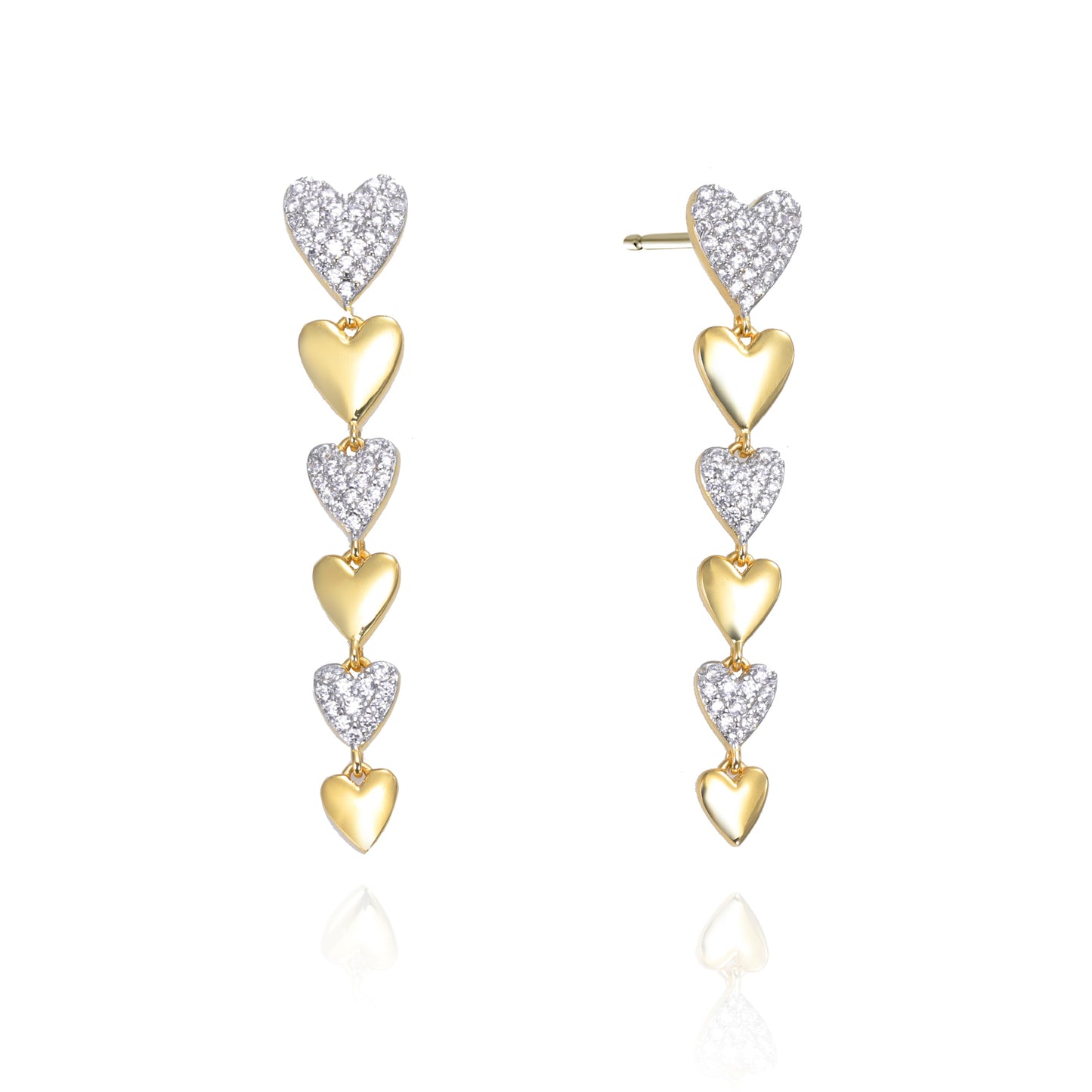 Silver CZ Drop Heart Earrings