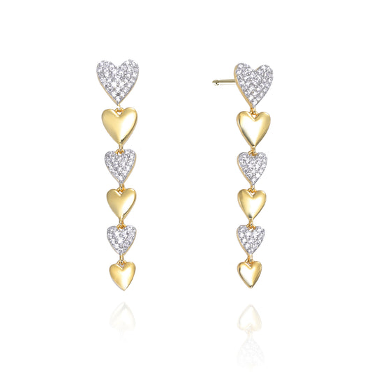 Silver CZ Drop Heart Earrings