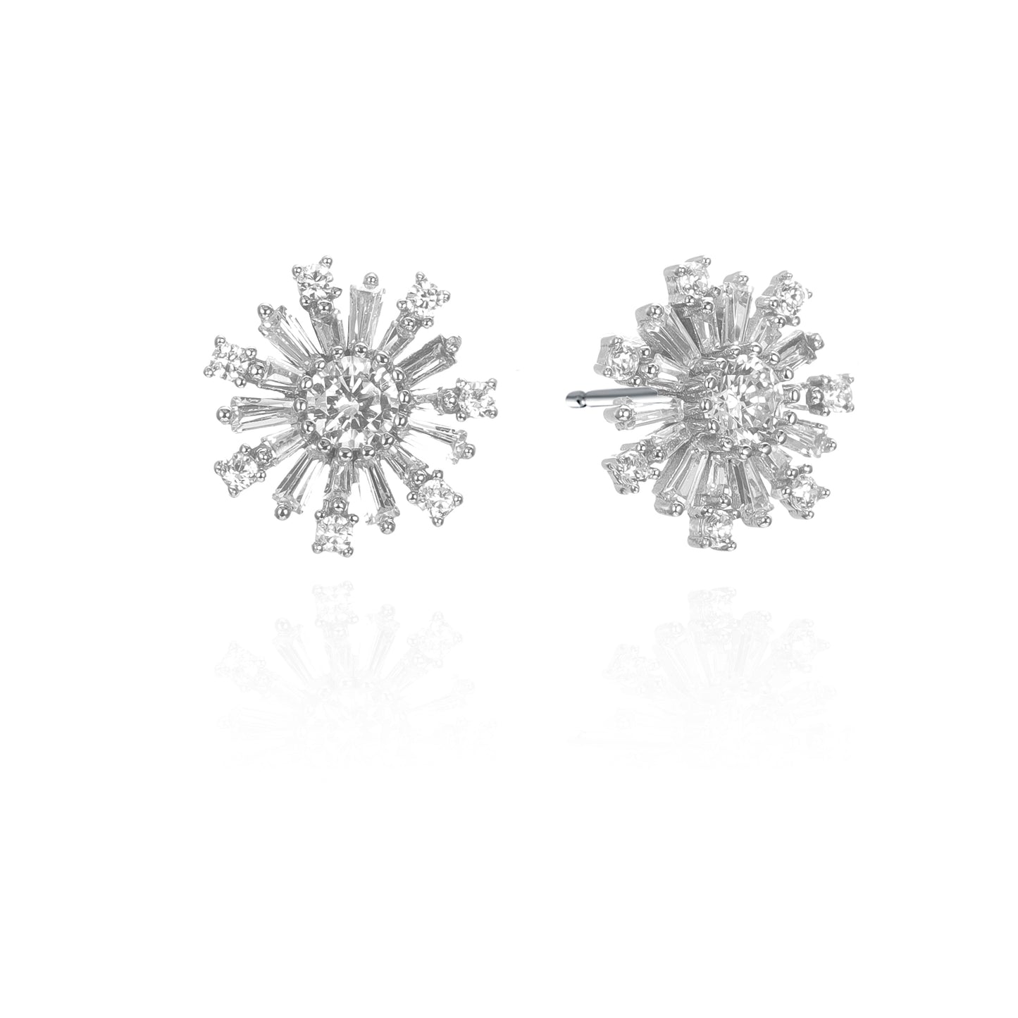 Silver CZ Sunburst Earrings