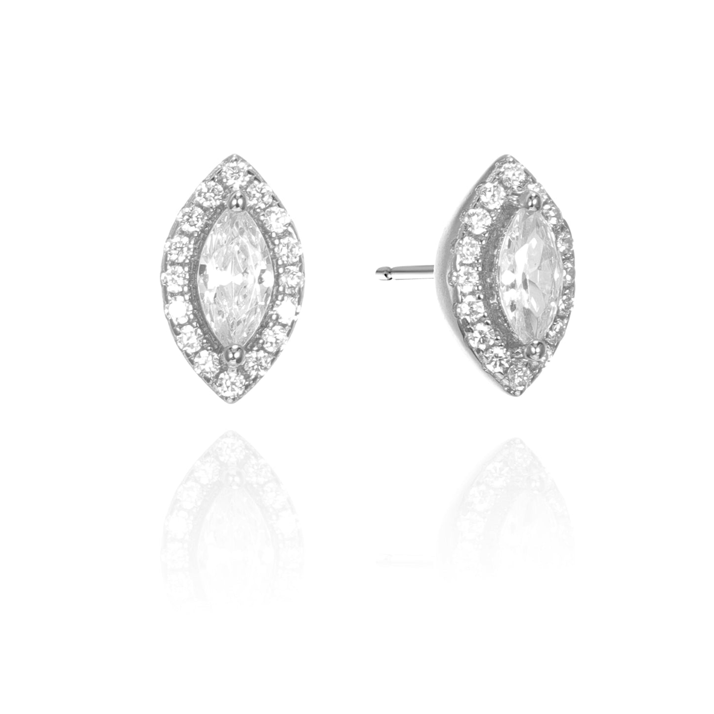 Silver CZ Marquise Stud Earrings