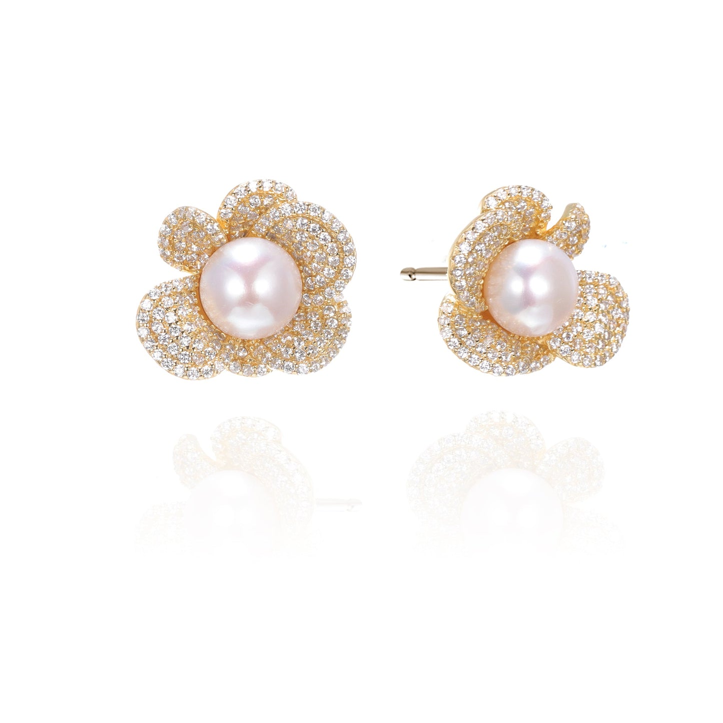 Silver CZ Pearl Stud Earrings