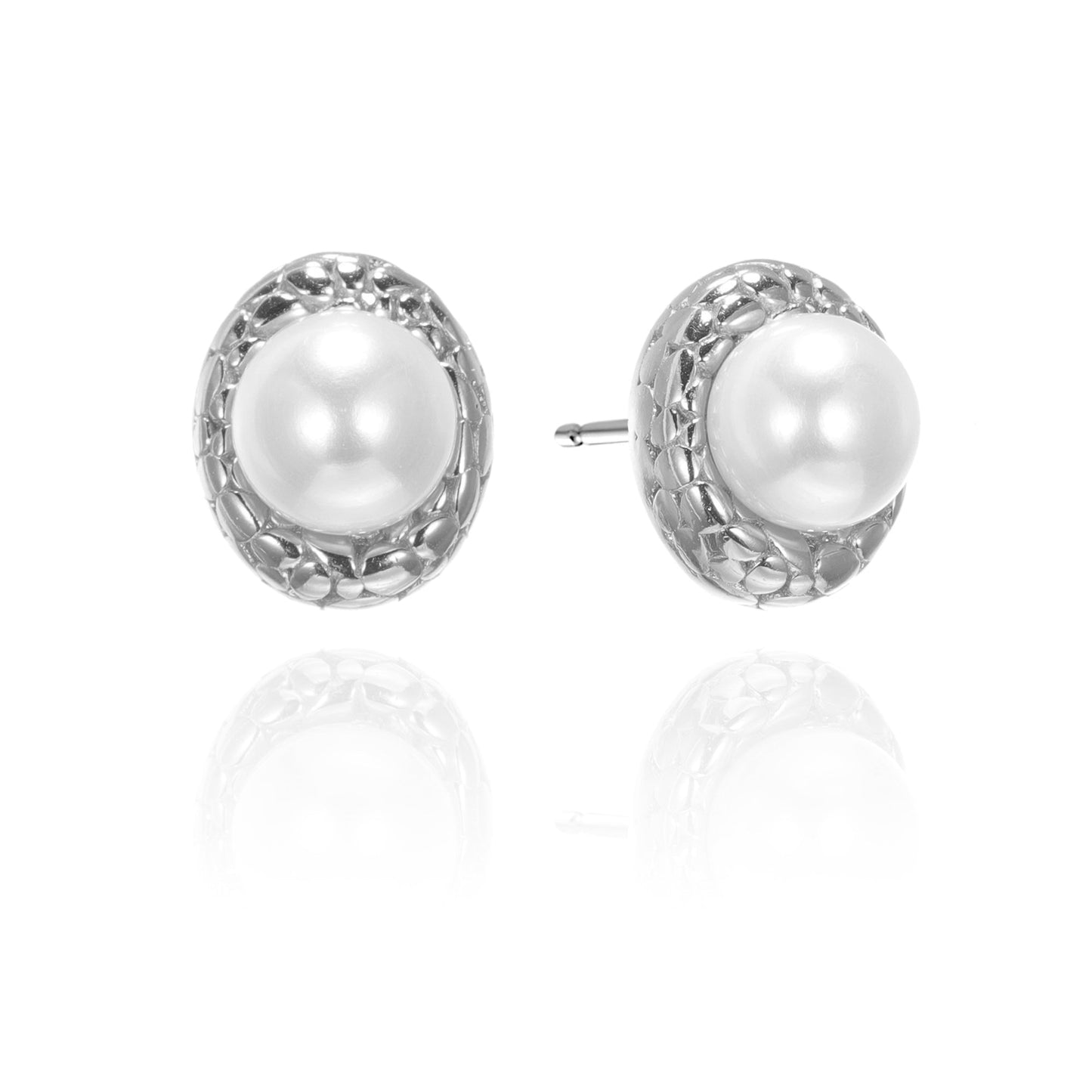 Silver Pearl Stud Earrings