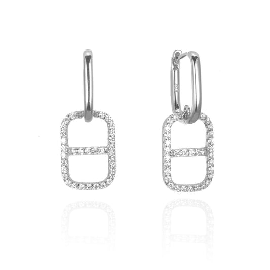 Silver CZ Drop Huggie Earrings