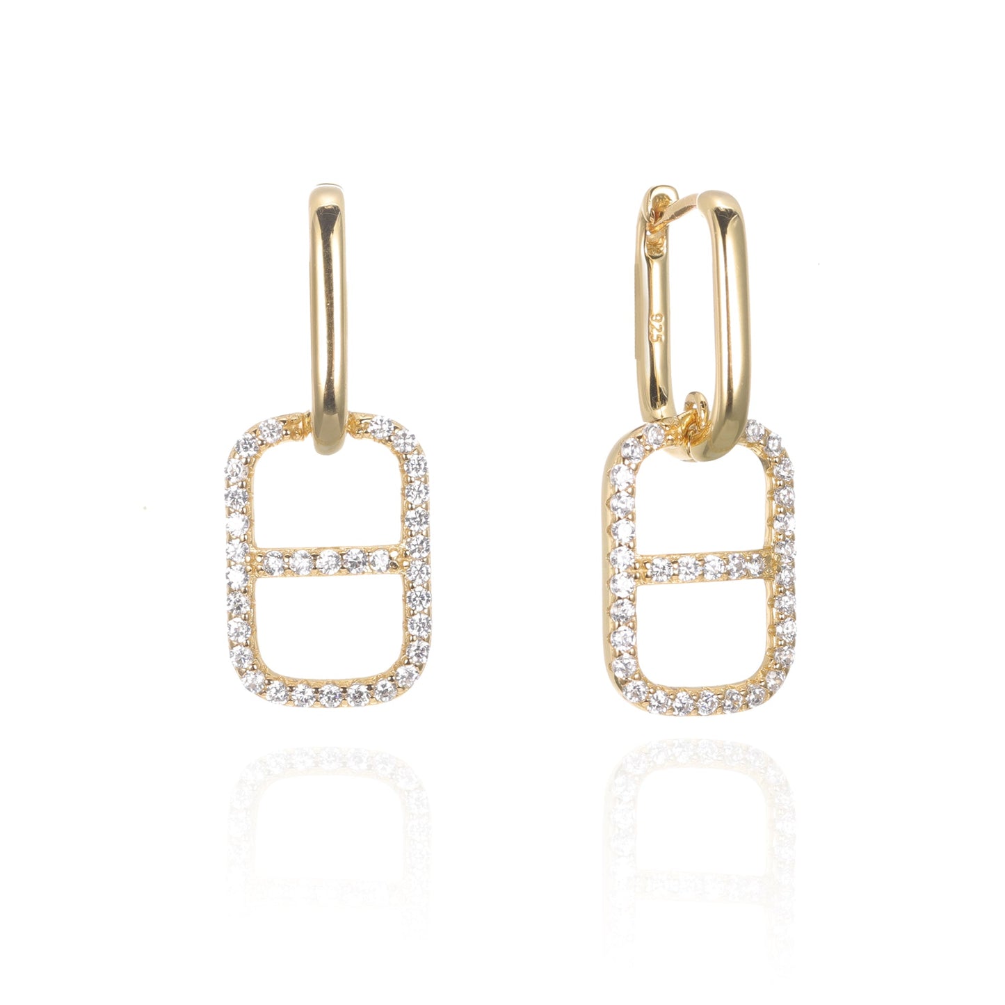 Silver CZ Drop Huggie Earrings