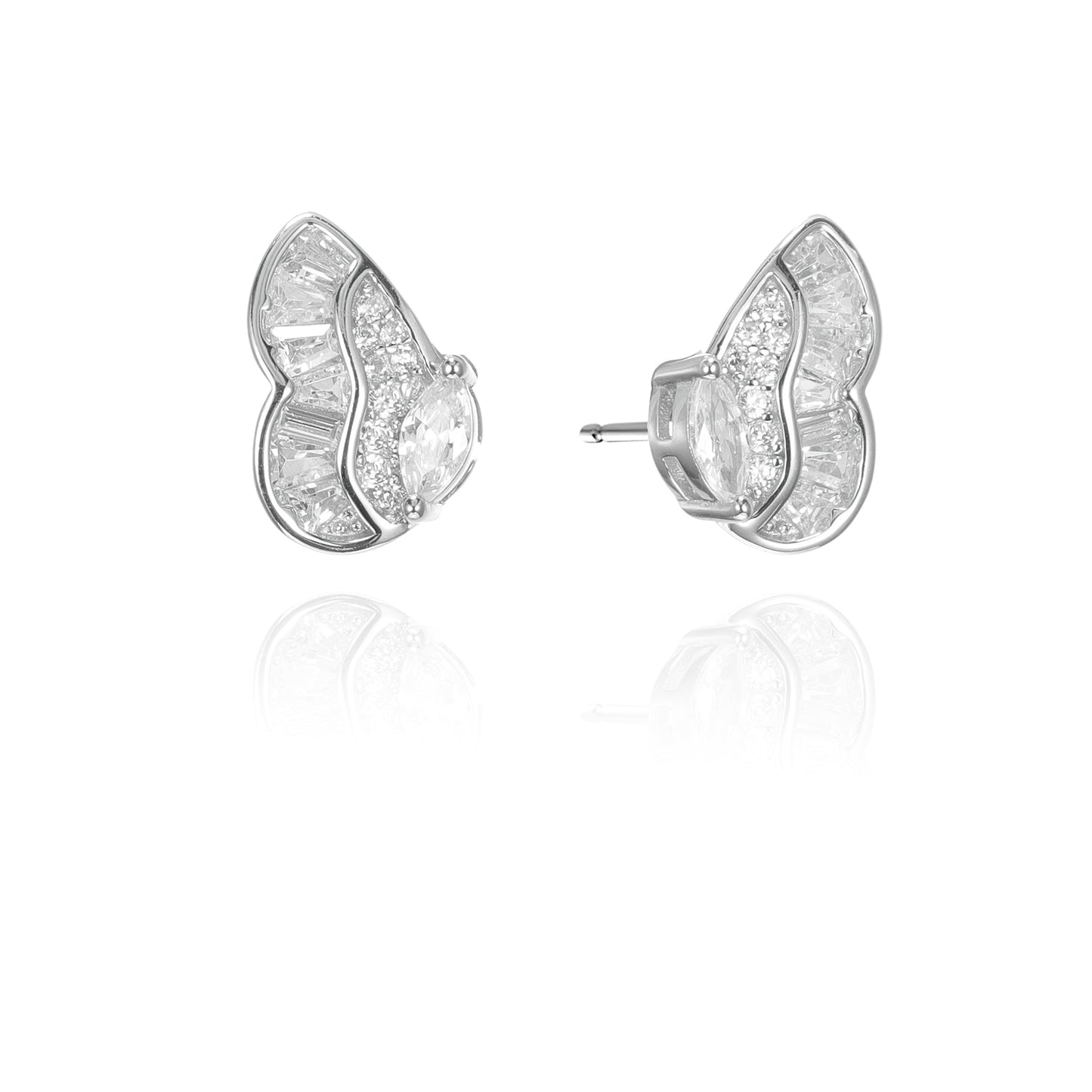 Silver CZ Butterfly Stud Earrings