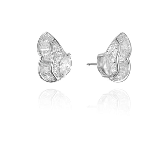 Silver CZ Butterfly Stud Earrings