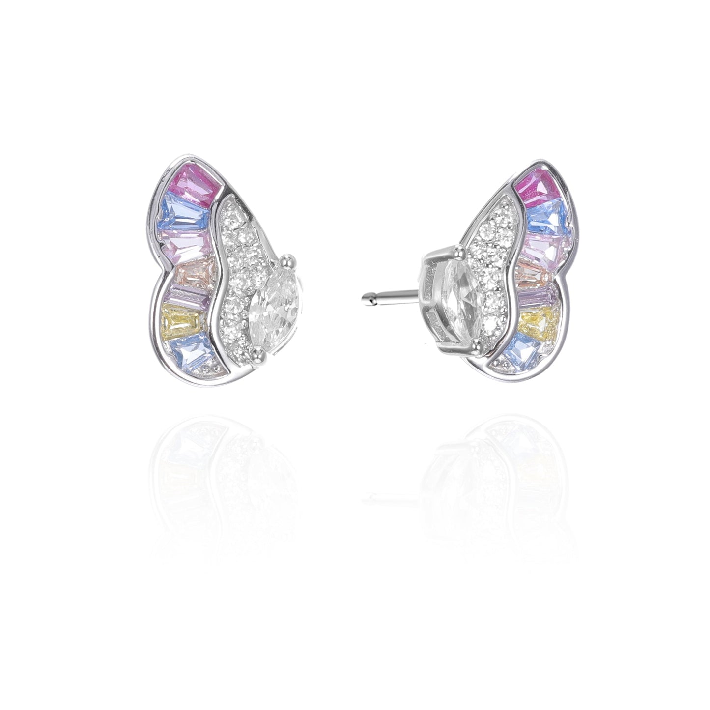 Silver CZ Butterfly Stud Earrings