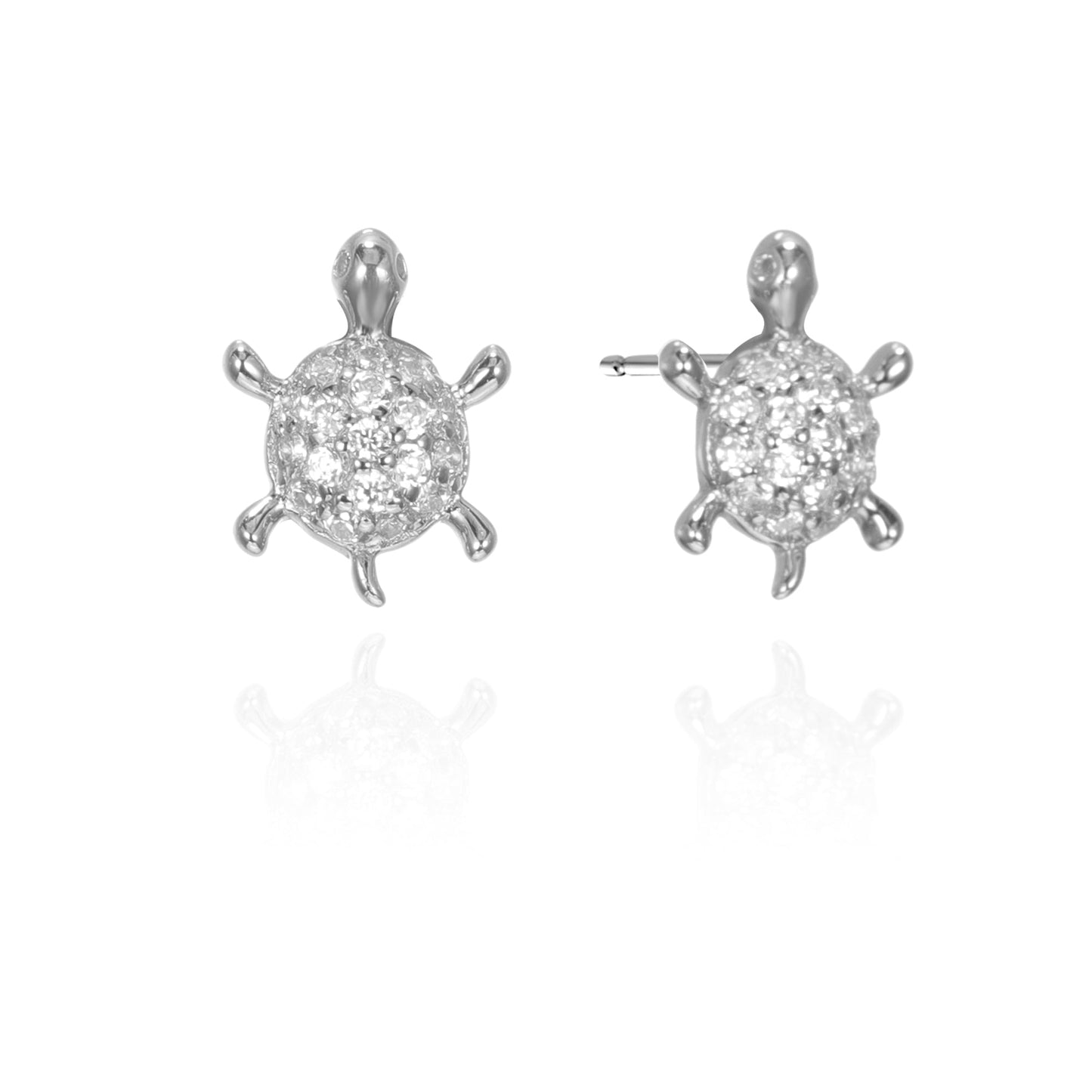 Silver CZ Turtle Stud Earrings