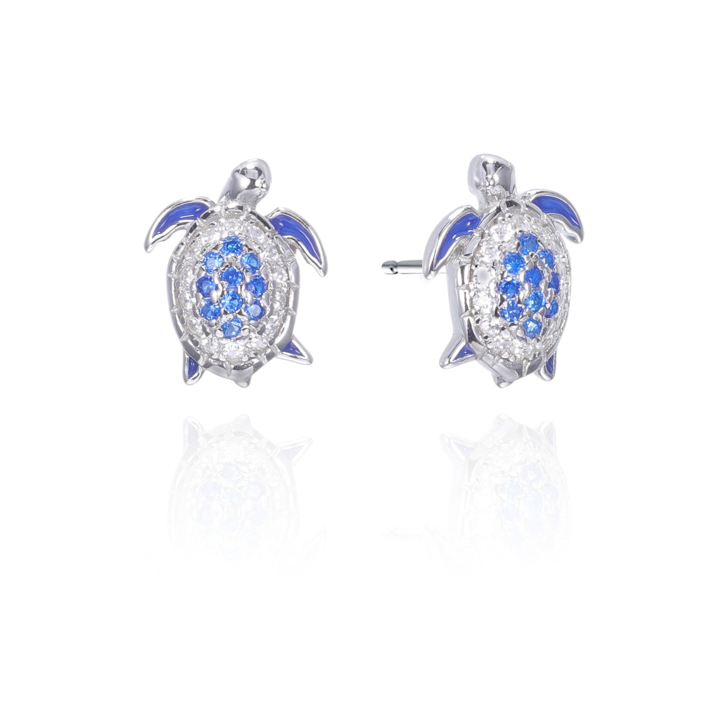 Silver CZ Enamel Seaturtle Stud Earrings