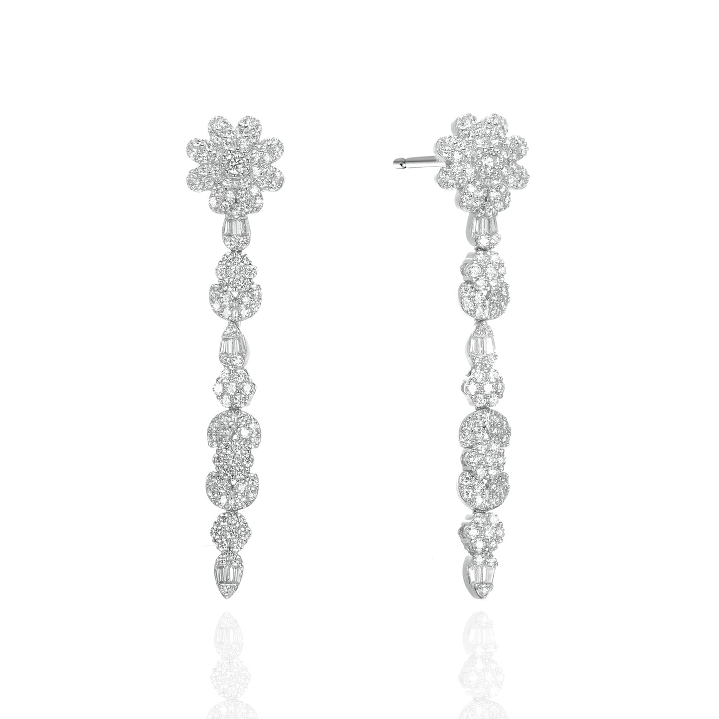 Silver CZ Drop Stud Earrings