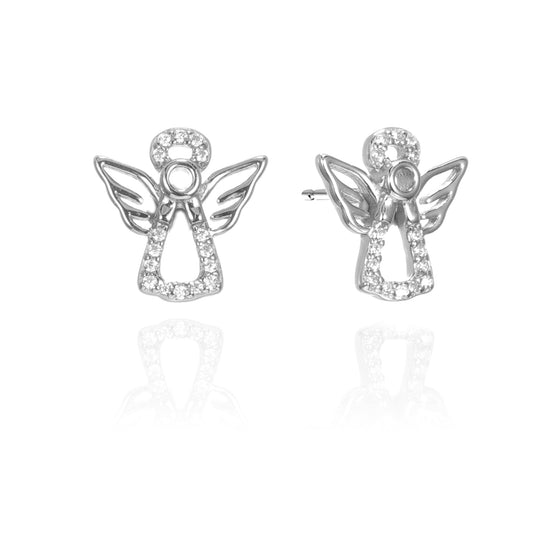 Silver CZ Angel Stud Earrings