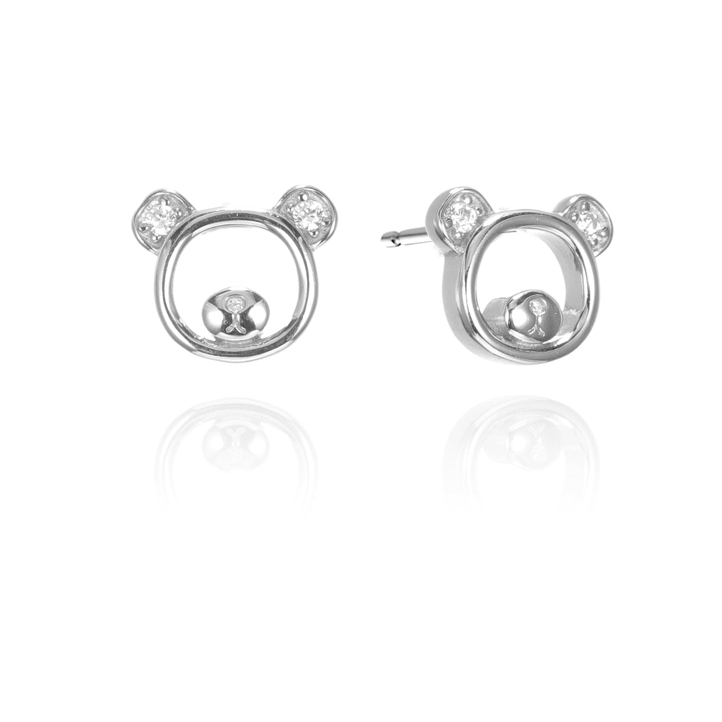 Silver CZ Bear Stud Earring