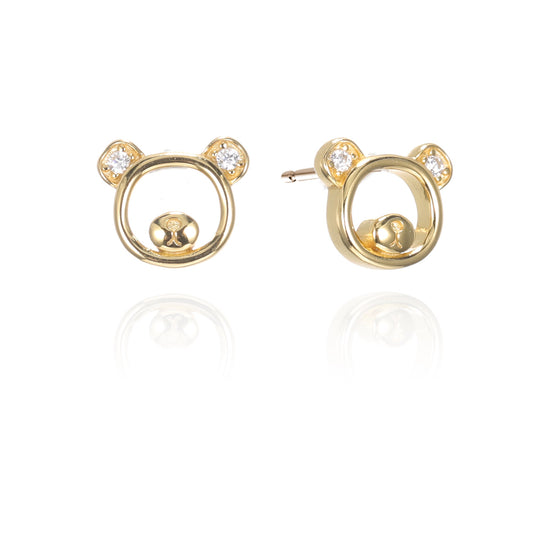 Silver CZ Bear Stud Earring