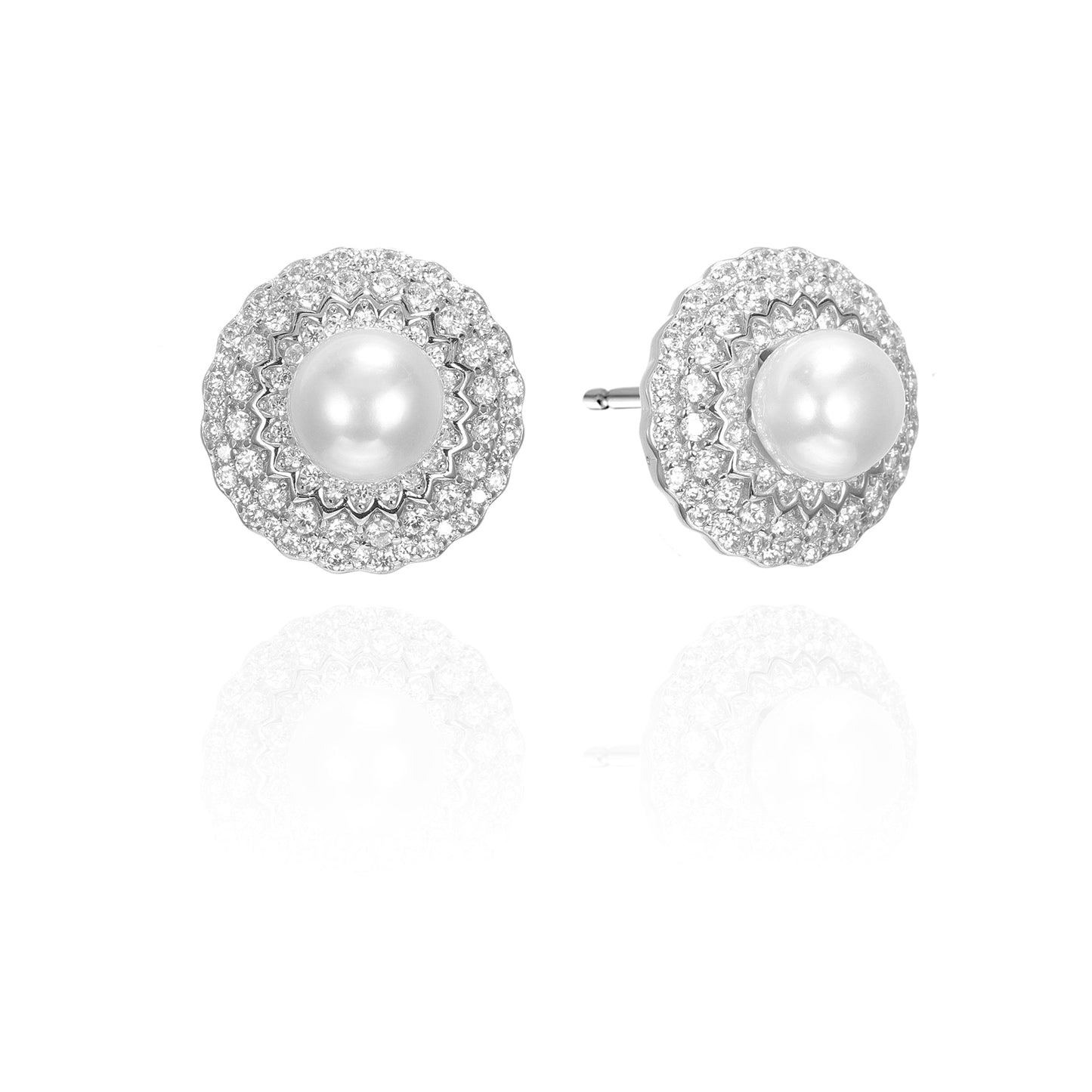 Silver CZ Pearl Stud Earrings