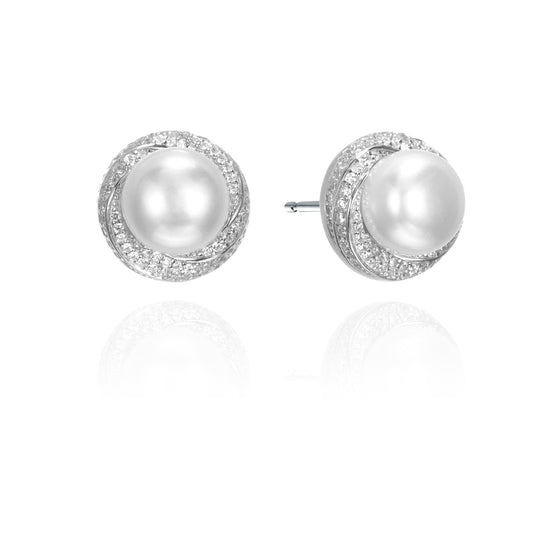 Silver CZ Pearl Stud Earrings