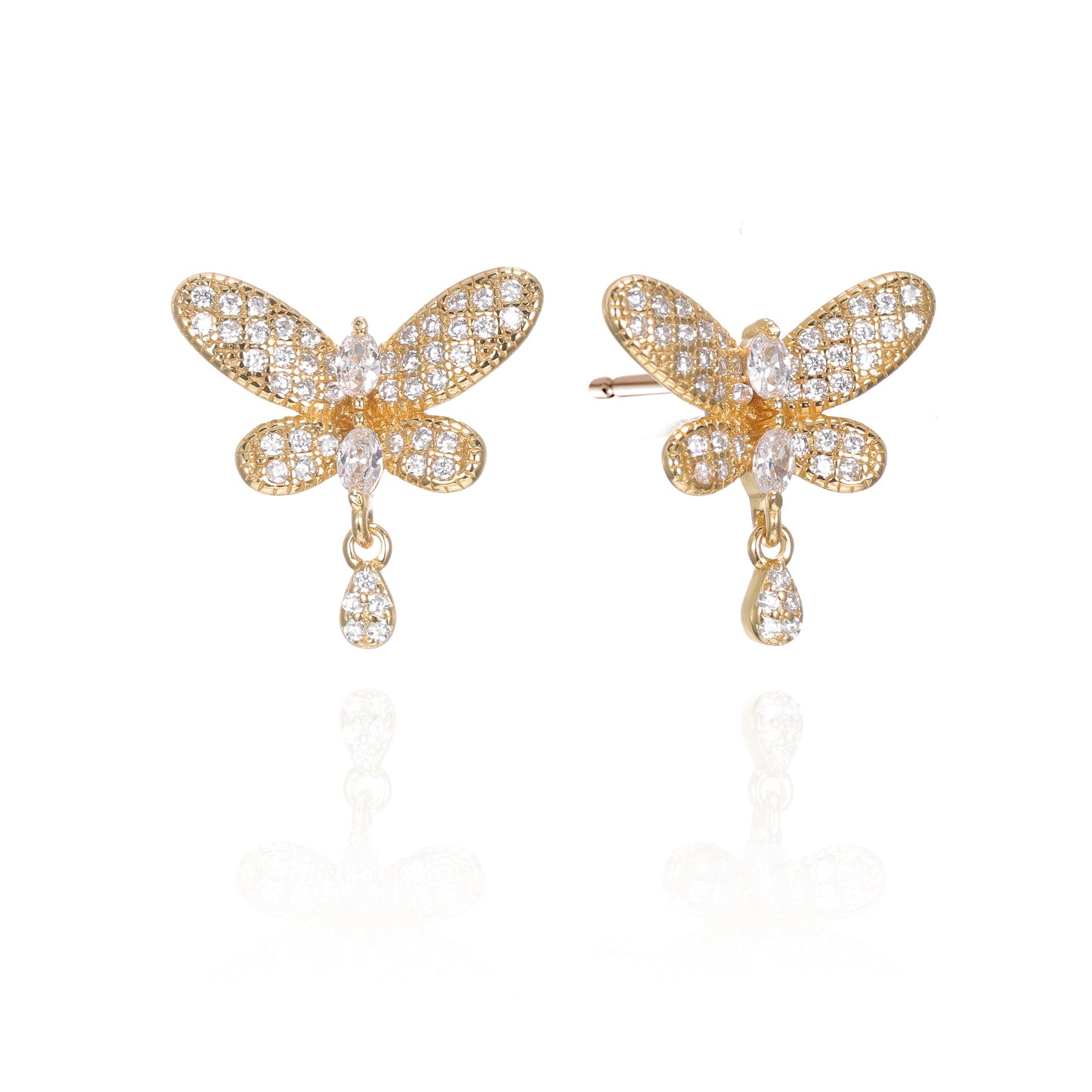 Silver CZ Buttefly Stud Earrings