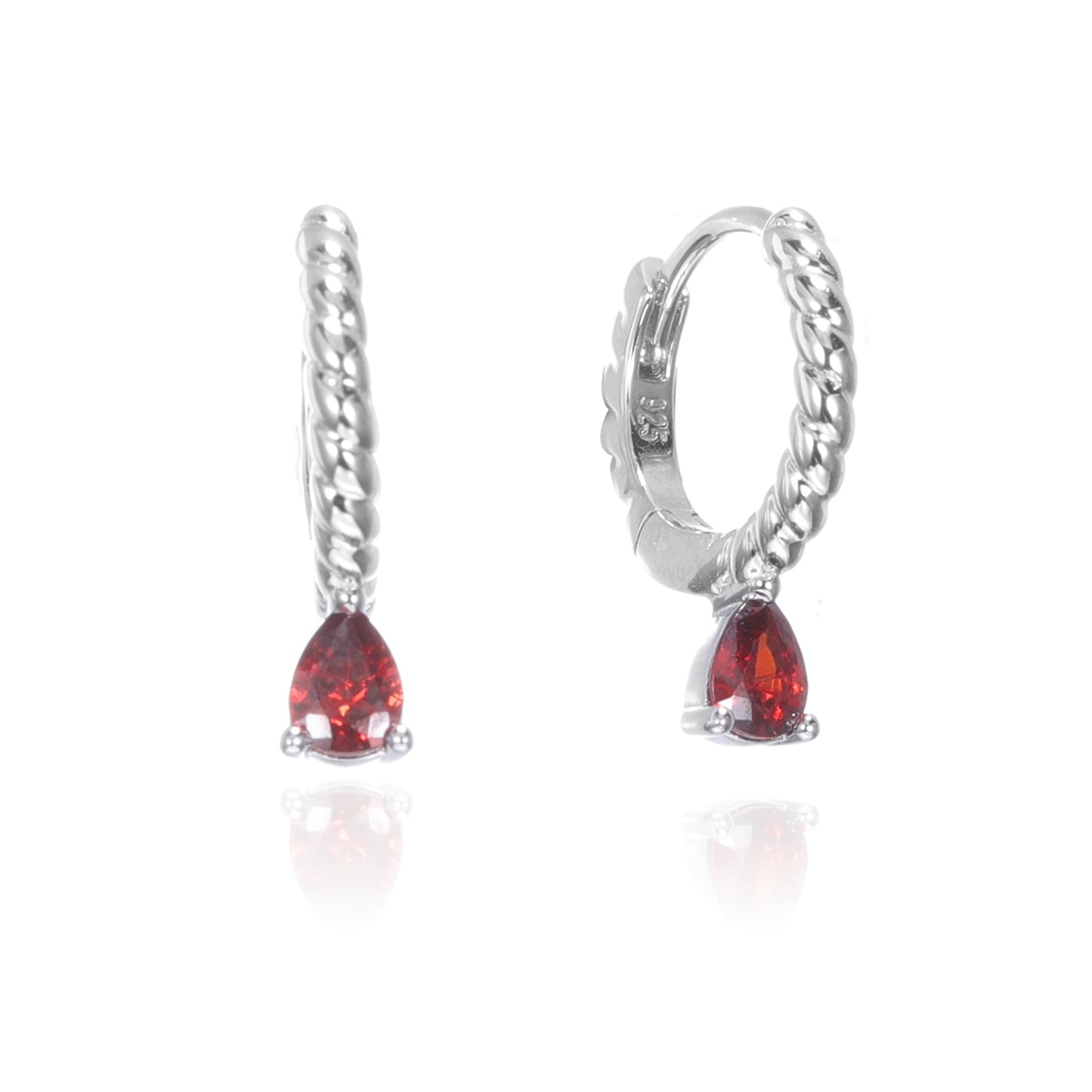 Silver CZ Drop Huggie Earrings