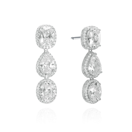 Silver CZ Multi Shape Drop Stud Earrings