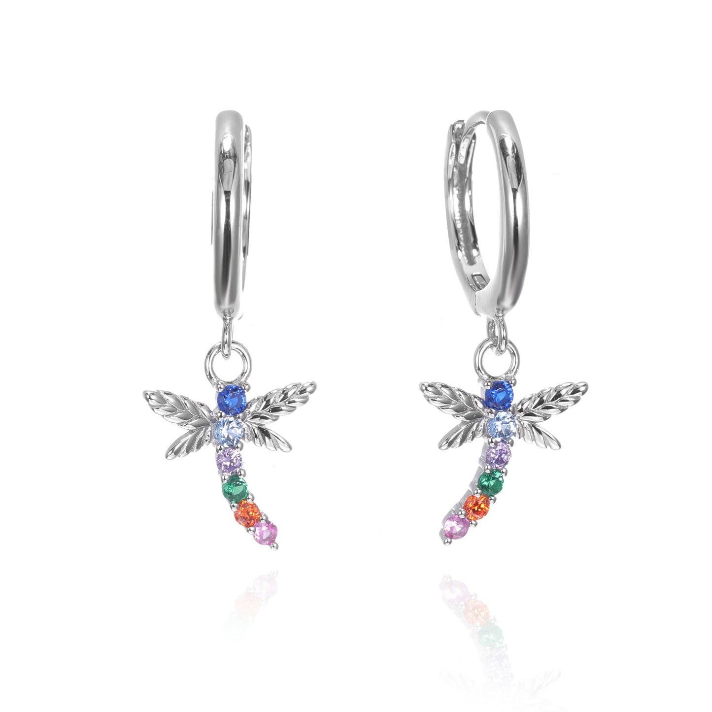 Silver CZ Dragonfly Huggie Earrings