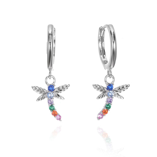 Silver CZ Dragonfly Huggie Earrings