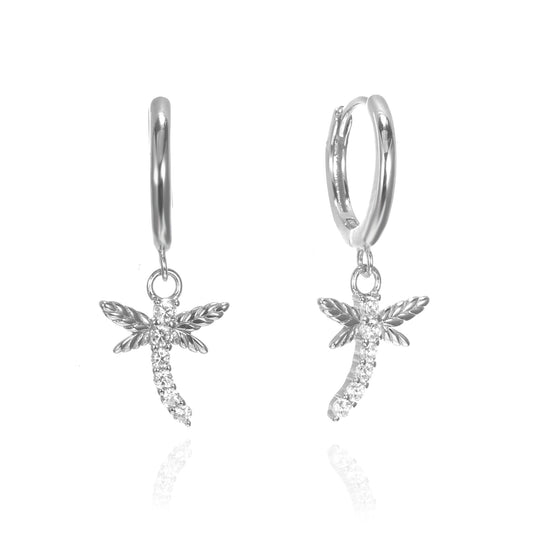 Silver CZ Dragonfly Huggie Earrings