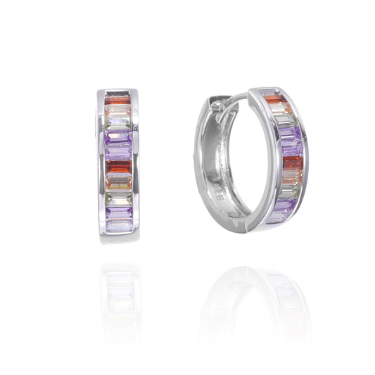 Silver CZ Baguette Huggie Earrings