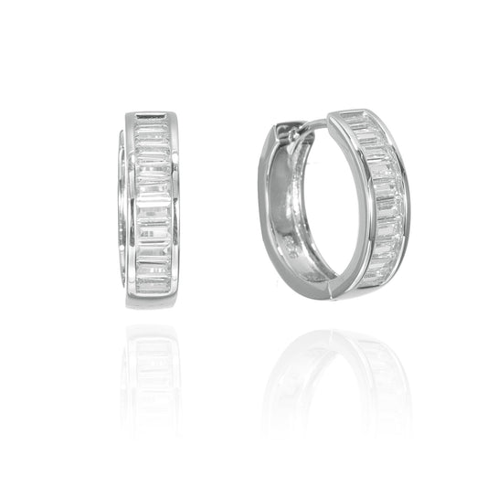 Silver CZ Baguette Huggie Earrings