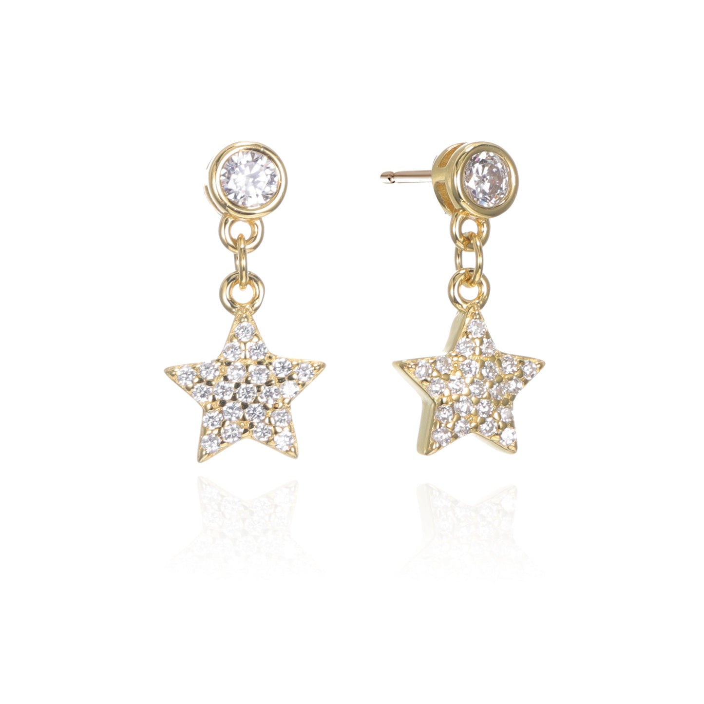 Silver CZ Star Drop Stud Earrings