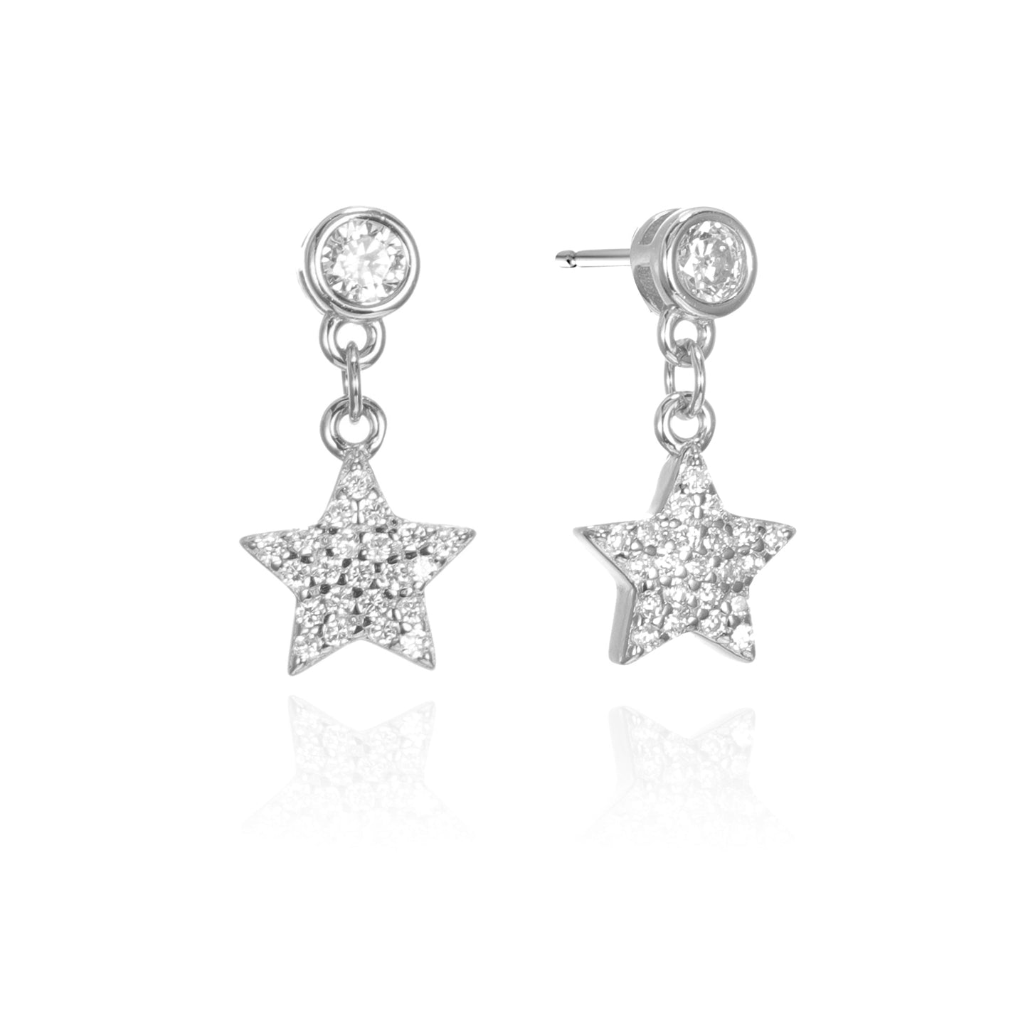 Silver CZ Star Drop Stud Earrings