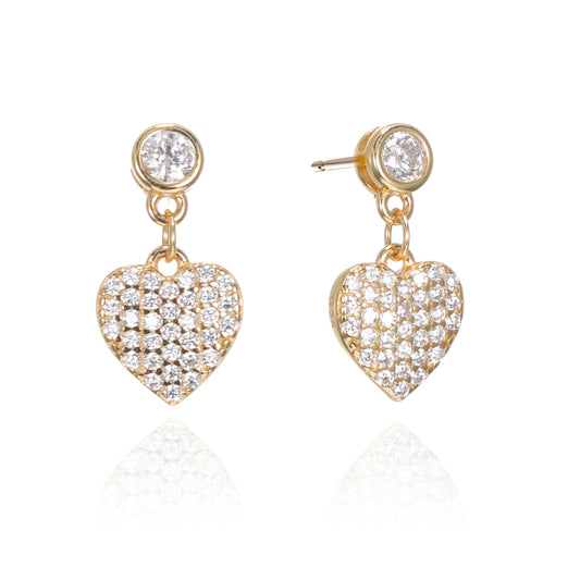 Silver CZ Heart Drop Stud Earrings