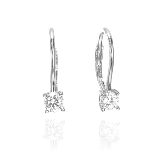 Silver CZ Round Solitaire Leverback Earrings