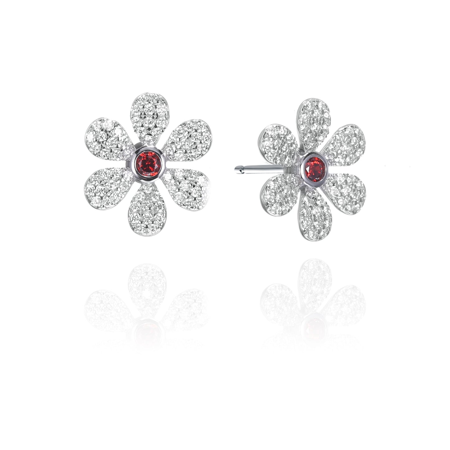 Silver CZ Flower Stud Earrings