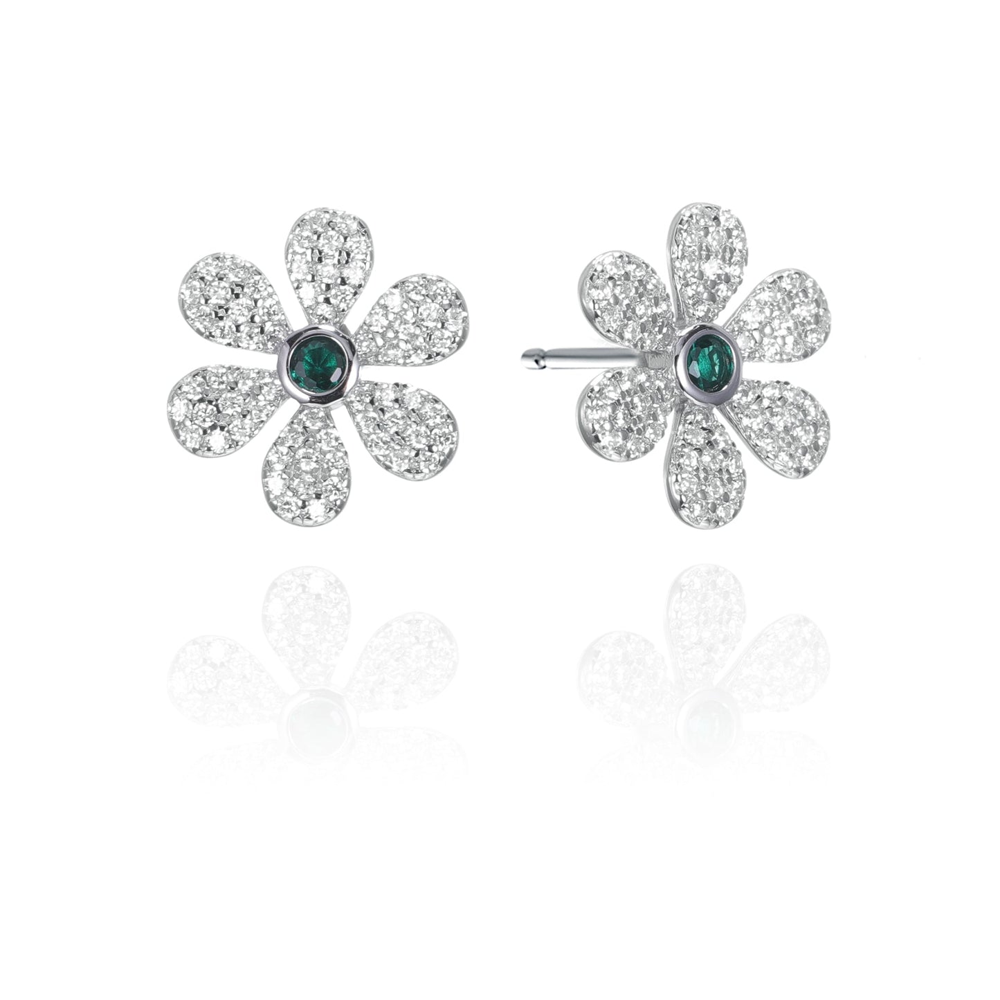 Silver CZ Flower Stud Earrings