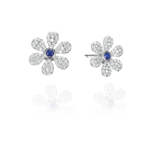 Silver CZ Flower Stud Earrings