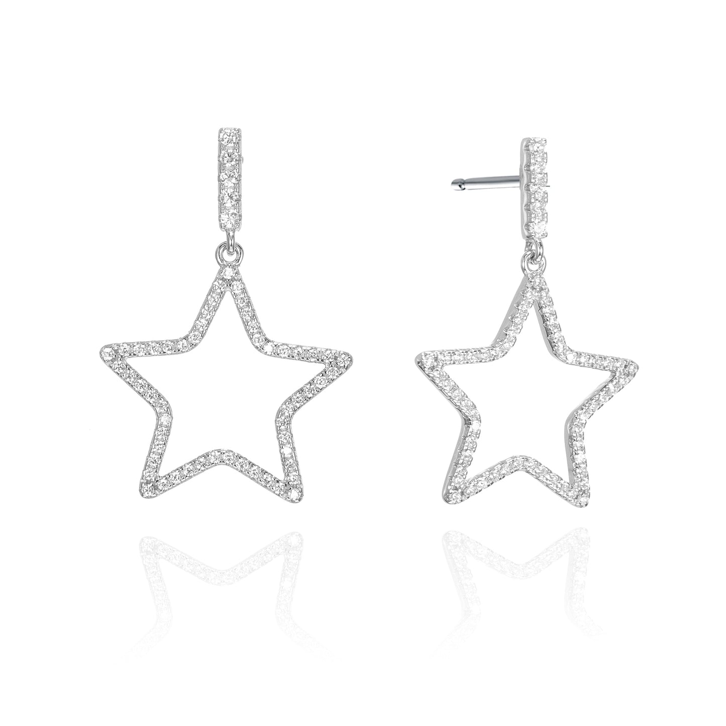 Silver CZ Star Drop Stud Earrings