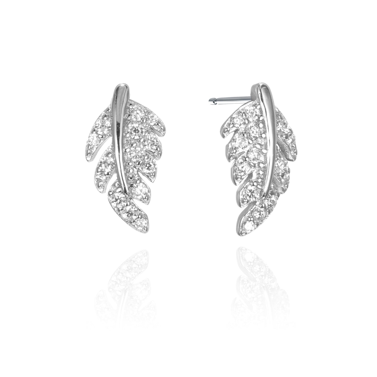 Silver CZ Leaf Stud Earrings