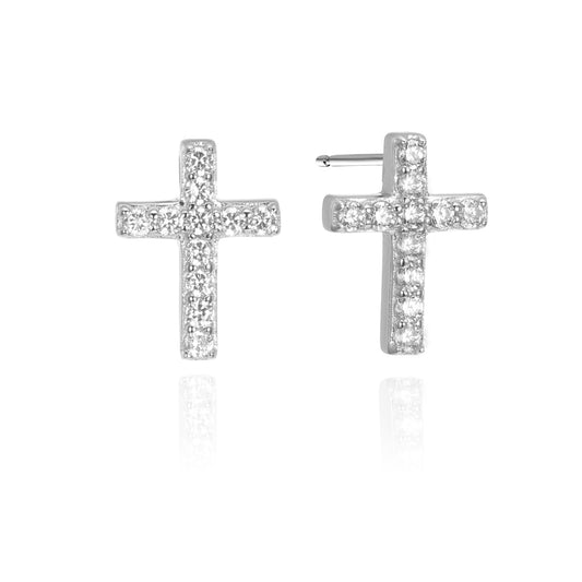 Silver CZ Cross Stud Earring