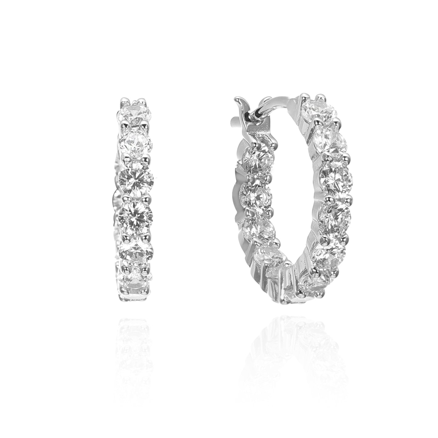 Silver CZ Inside-Out Round Hoop Earring