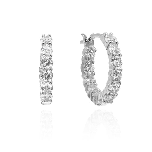 Silver CZ Inside-Out Round Hoop Earring