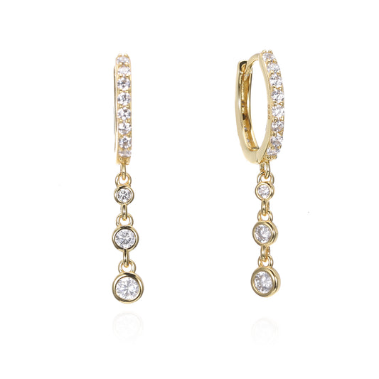 Silver CZ Bezel Drop Huggie Earring