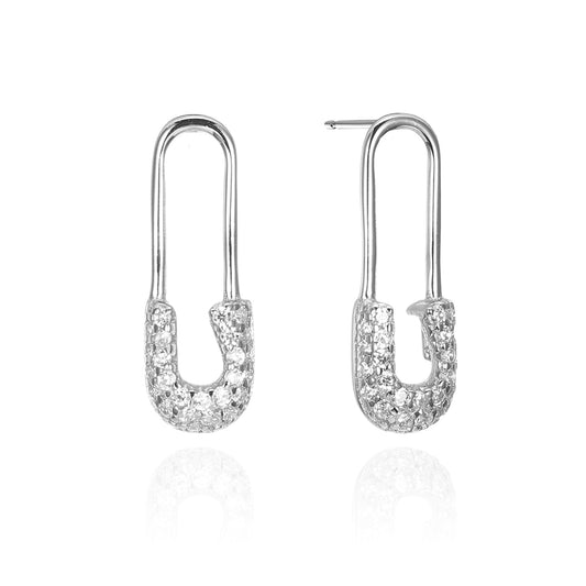 Silver CZ Safety Pin Stud Earring