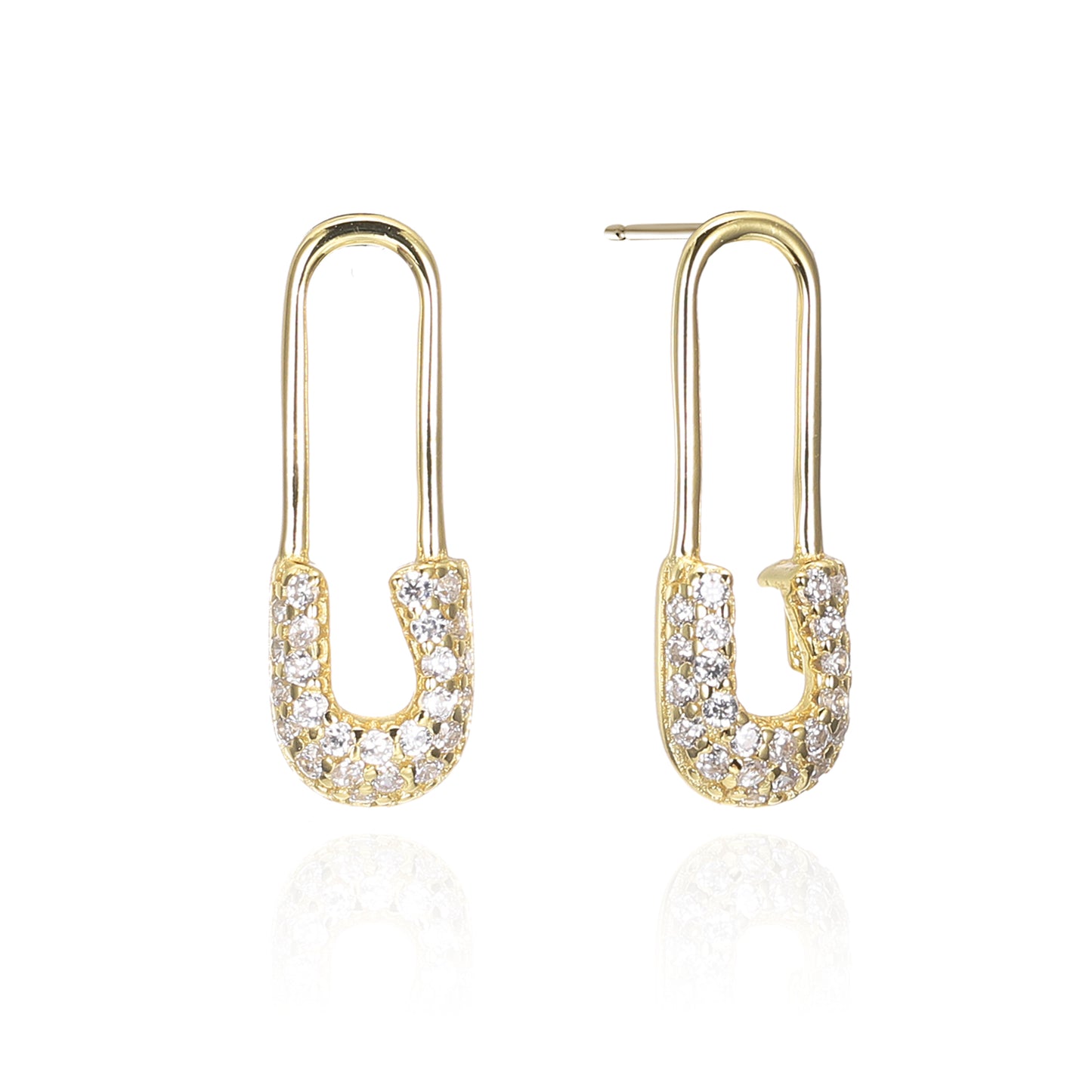 Silver CZ Safety Pin Stud Earring