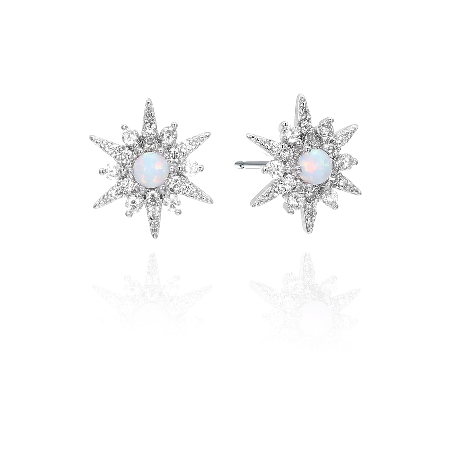 Silver CZ Opal Starbust Stud Earring