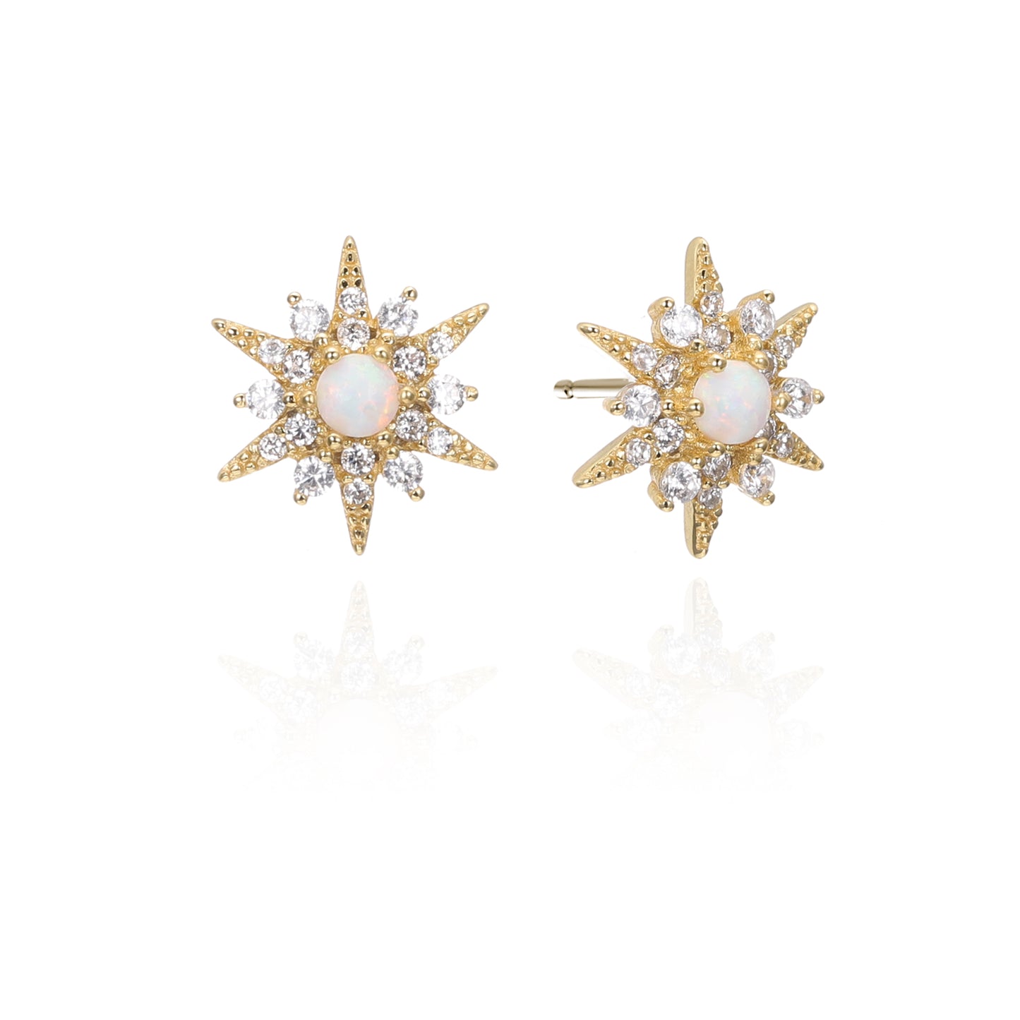 Silver CZ Opal Starbust Stud Earring